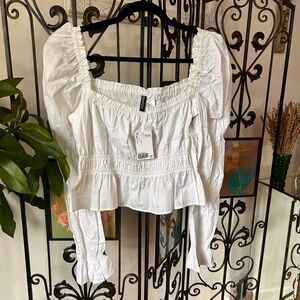 H&M White Smocked Blouse